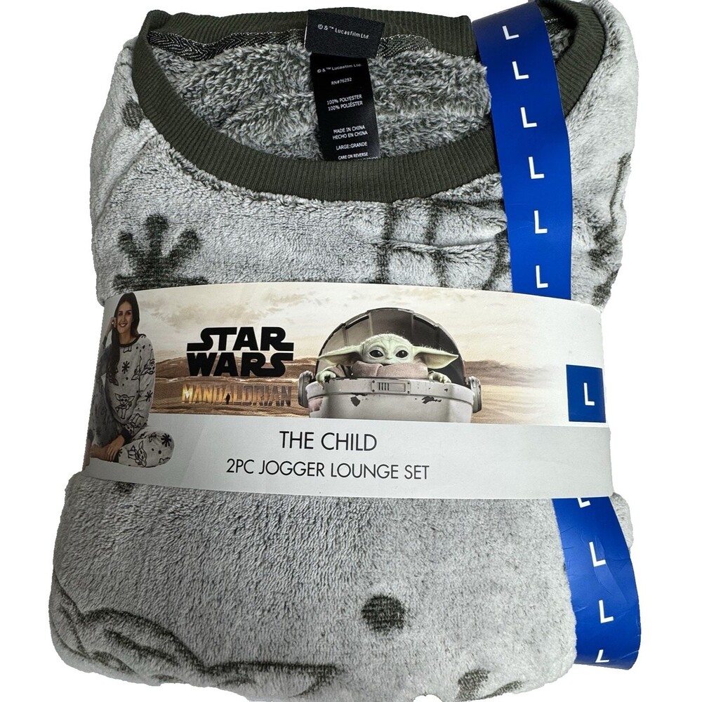Star Wars The Mandalorian Grogu Womens Large 2-Piece Fleece Jogger Lounge Set